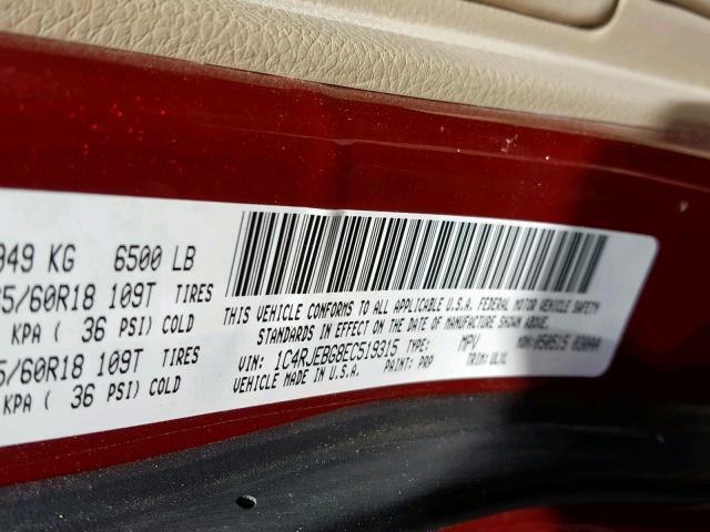 1C4RJEBG8EC519315 - 2014 JEEP GRAND CHER RED photo 10