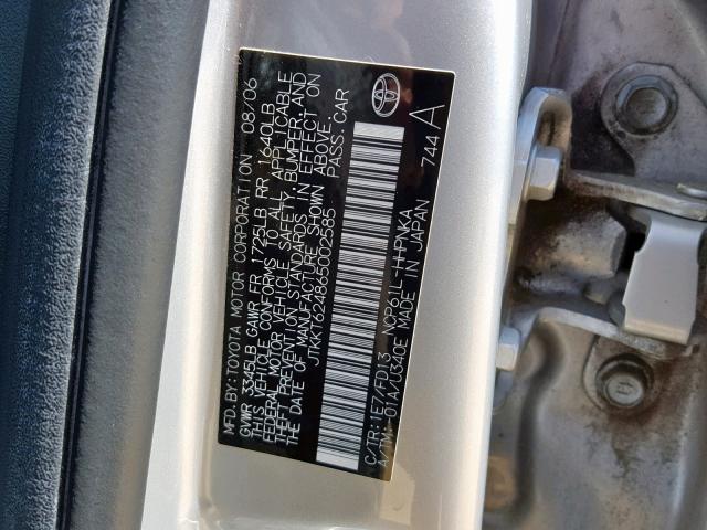 JTKKT624865002585 - 2006 TOYOTA SCION XA SILVER photo 10