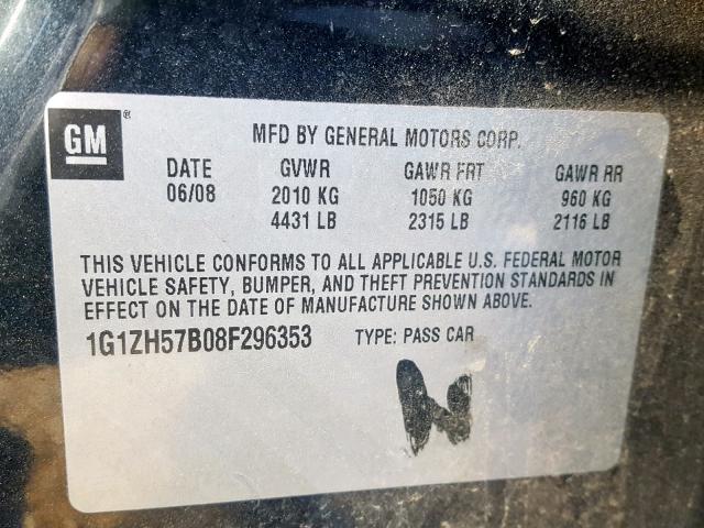 1G1ZH57B08F296353 - 2008 CHEVROLET MALIBU 1LT 黑色 照片 10