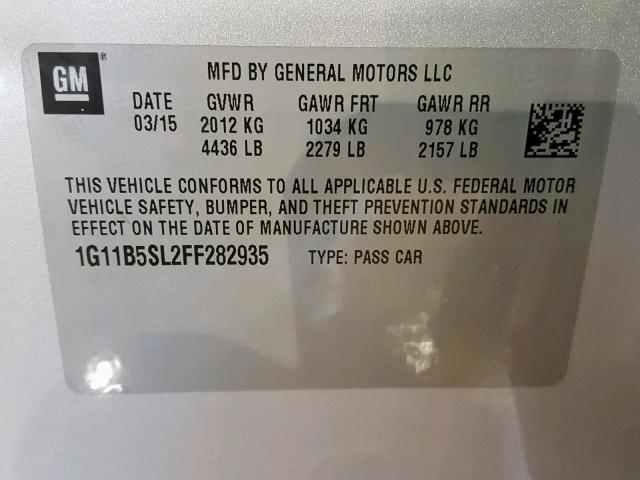 1G11B5SL2FF282935 - 2015 CHEVROLET MALIBU LS ვერცხლისფერი ფოტო 10