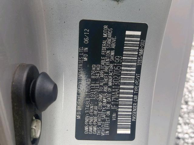 JF1ZNAA13D2705199 - 2013 TOYOTA SCION FR-S SILVER photo 10