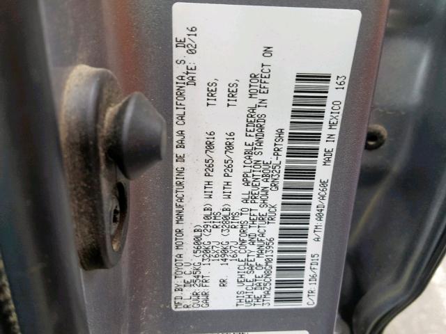 3TMAZ5CN8GM013956 - 2016 TOYOTA TACOMA DOU SILVER photo 10