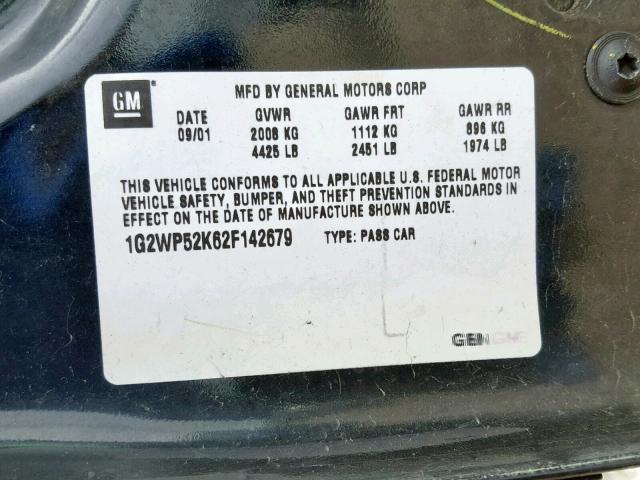 1G2WP52K62F142679 - 2002 PONTIAC GRAND PRIX BLACK photo 10