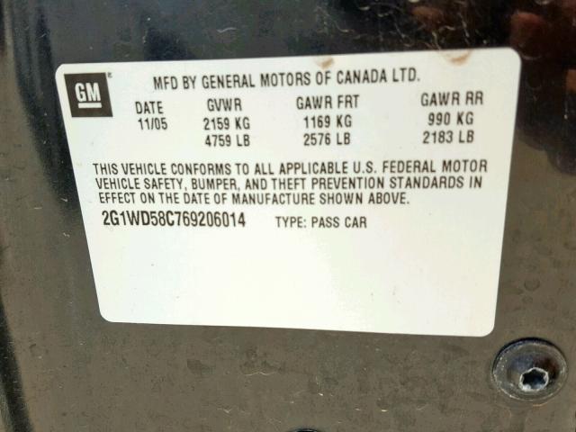 2G1WD58C769206014 - 2006 CHEVROLET IMPALA SUP შავი ფოტო 10