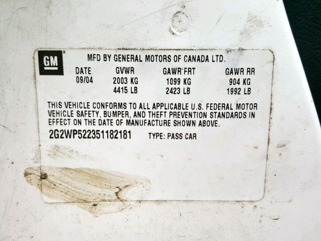 2G2WP522351182181 - 2005 PONTIAC GRAND PRIX 白色 照片 10