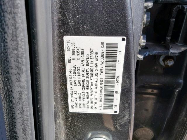 1HGCP2F8XAA176651 - 2010 HONDA ACCORD EXL GRAY photo 10