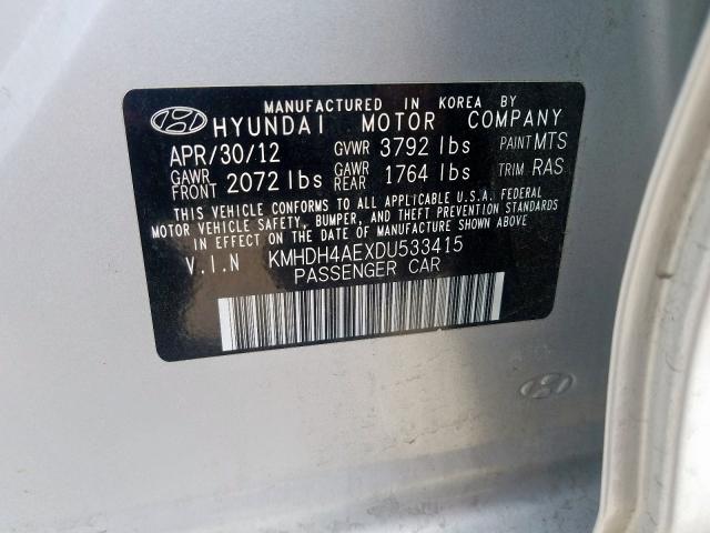 KMHDH4AEXDU533415 - 2013 HYUNDAI ELANTRA GLS  photo 10