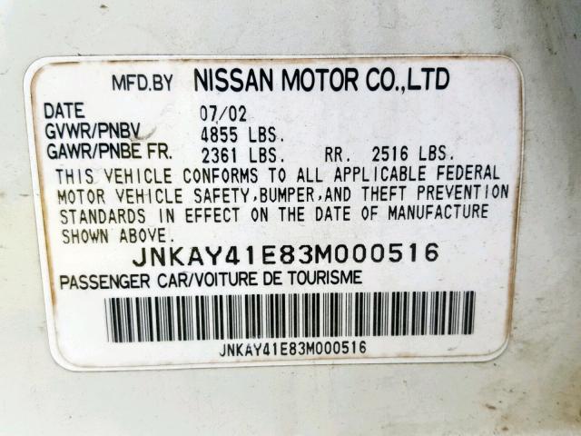 JNKAY41E83M000516 - 2003 INFINITI M45 WHITE photo 10