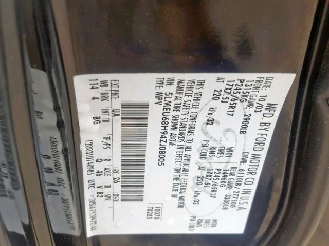 5LMEU68H94ZJ08005 - 2004 LINCOLN AVIATOR 黑色 照片 10