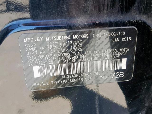ML32A3HJ4FH041765 - 2015 MITSUBISHI MIRAGE DE BLACK photo 10
