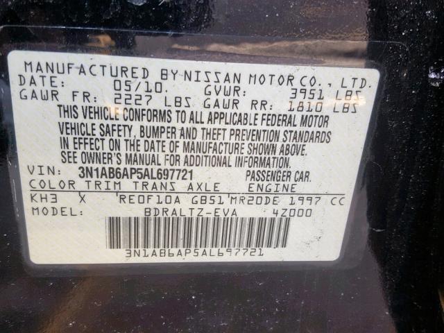 3N1AB6AP5AL697721 - 2010 NISSAN SENTRA 2.0 BLACK photo 10