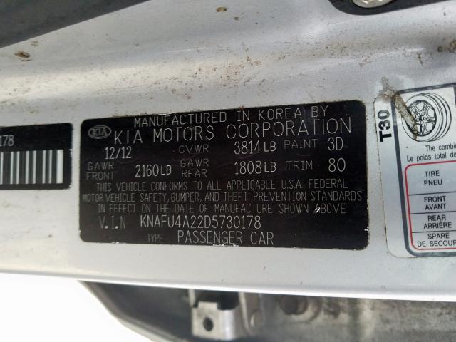 KNAFU4A22D5730178 - 2013 KIA FORTE EX  photo 10