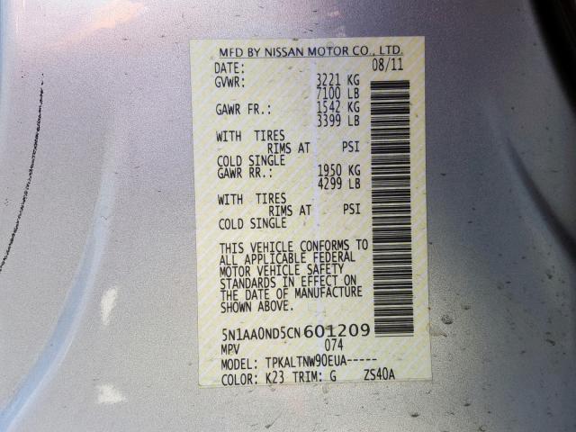 5N1AA0ND5CN601209 - 2012 NISSAN ARMADA SV SILVER photo 10