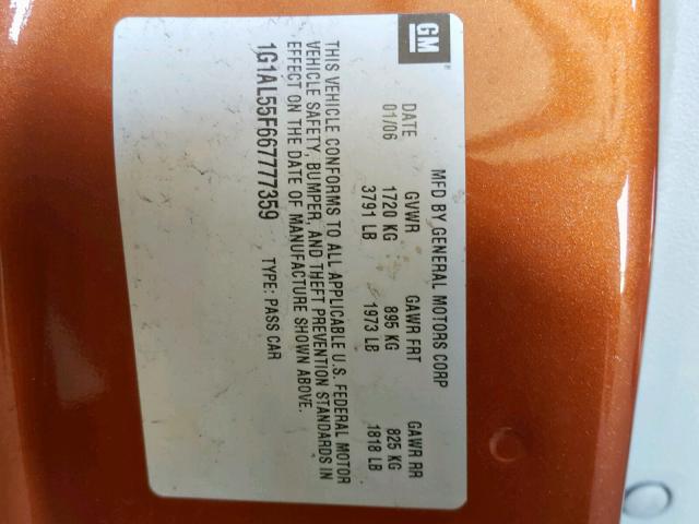 1G1AL55F667777359 - 2006 CHEVROLET COBALT LT ORANGE photo 10