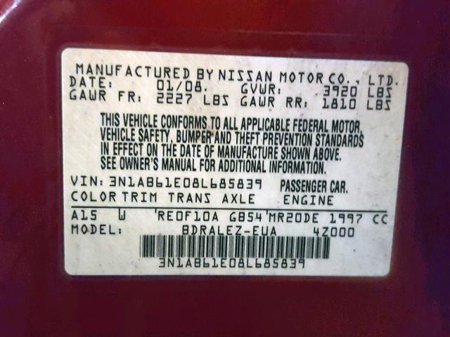 3N1AB61E08L685839 - 2008 NISSAN SENTRA 2.0 RED photo 10