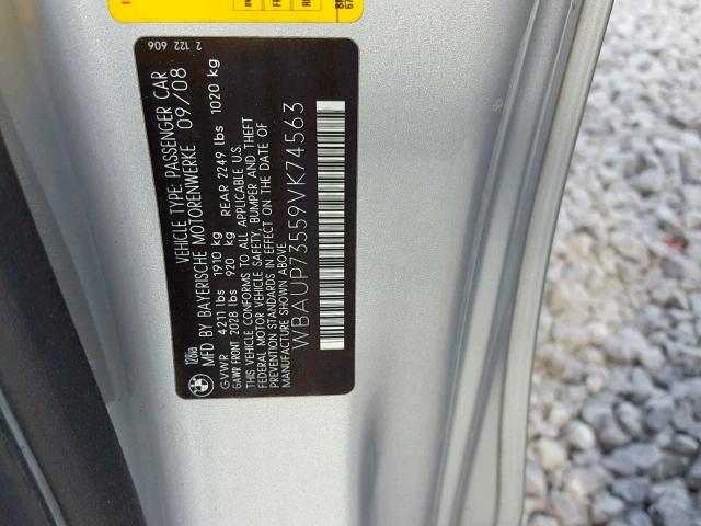 WBAUP73559VK74563 - 2009 BMW 128 I SILVER photo 10