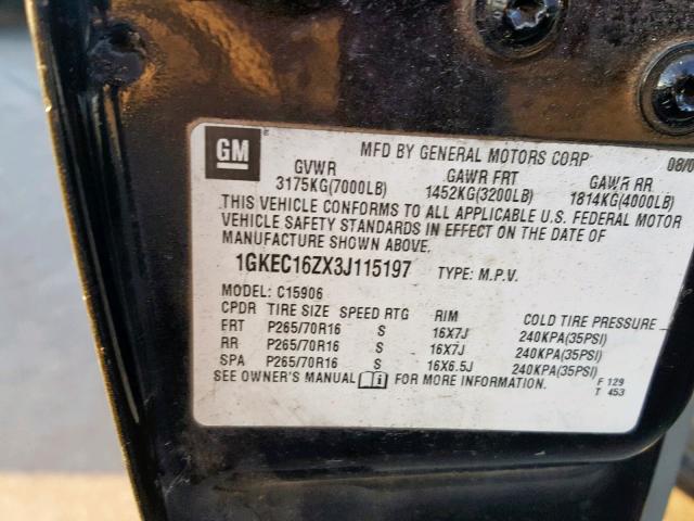 1GKEC16ZX3J115197 - 2003 GMC YUKON XL C BLACK photo 10