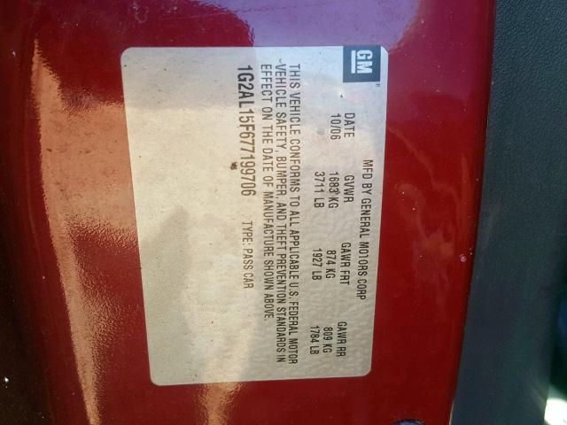 1G2AL15F677199706 - 2007 PONTIAC G5 BURGUNDY photo 10