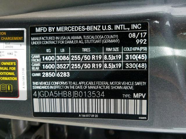 4JGDA5HB8JB013534 - 2018 MERCEDES-BENZ GLE 350 4MATIC  photo 10