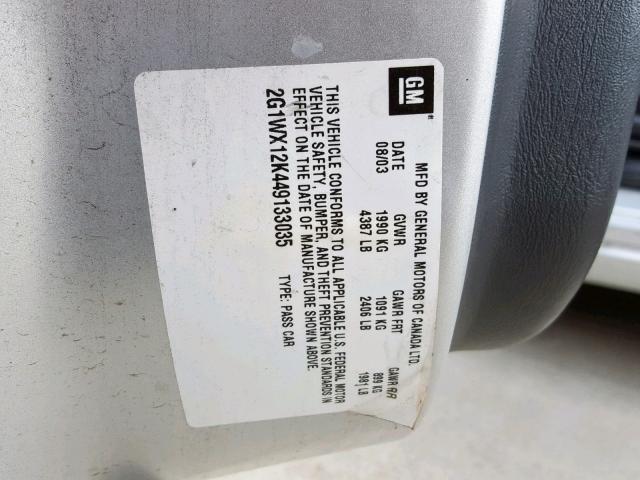 2G1WX12K449133035 - 2004 CHEVROLET MONTE CARL 银色 照片 10