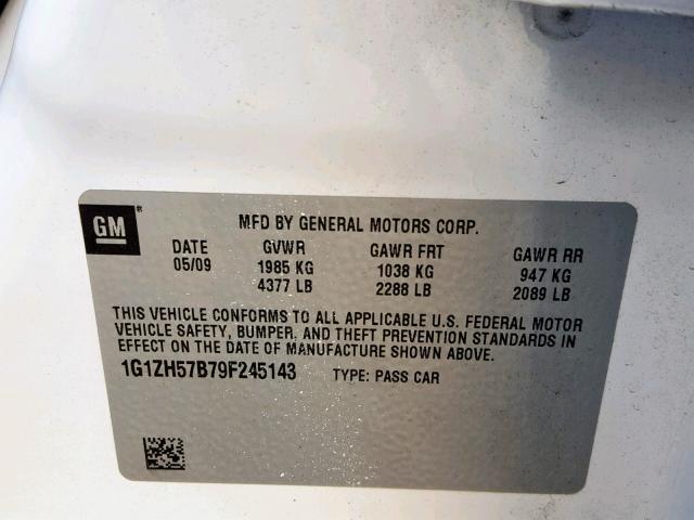 1G1ZH57B79F245143 - 2009 CHEVROLET MALIBU 1LT 白色 照片 10