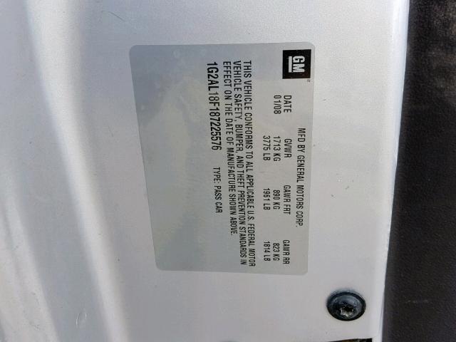 1G2AL18F187225576 - 2008 PONTIAC G5 GRAY photo 10