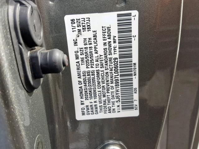 5J6YH18997L006029 - 2007 HONDA ELEMENT SC CHARCOAL photo 10