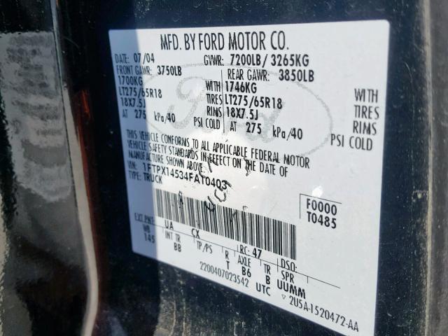 1FTPX14534FA10403 - 2004 FORD F150 BLACK photo 10