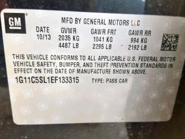 1G11C5SL1EF133315 - 2014 CHEVROLET MALIBU 1LT 黑色 照片 10