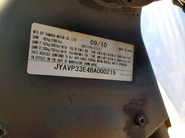 JYAVP33E4BA000215 - 2011 YAMAHA XVS1300 CU BLACK photo 10