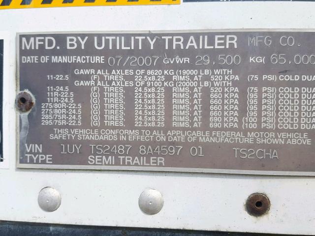 1UYTS24878A459701 - 2008 UTILITY TRAILER WHITE photo 10