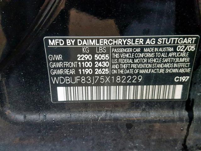 WDBUF83J75X182229 - 2005 MERCEDES-BENZ E 500 4MAT BLACK photo 10