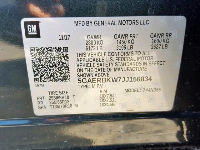 5GAERBKW7JJ156834 - 2018 BUICK ENCLAVE ES GRAY photo 10