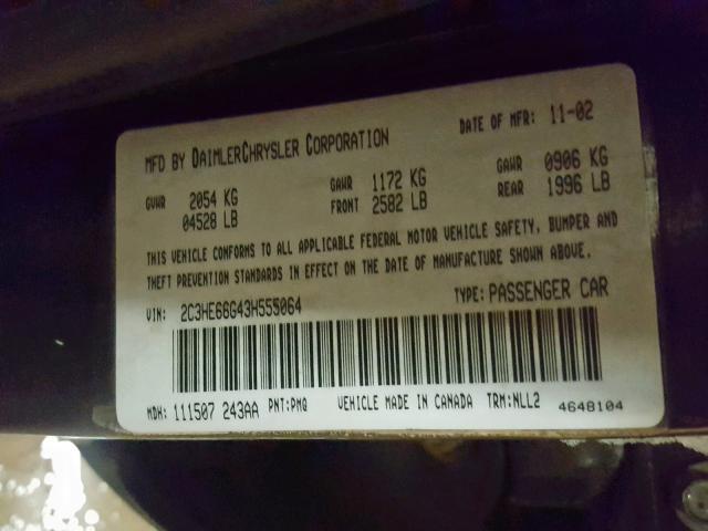 2C3HE66G43H555064 - 2003 CHRYSLER 300M PURPLE photo 10