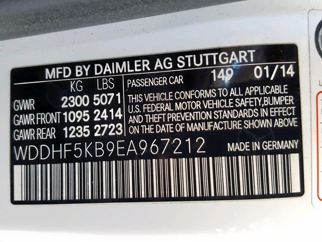 WDDHF5KB9EA967212 - 2014 MERCEDES-BENZ E 350 WHITE photo 10