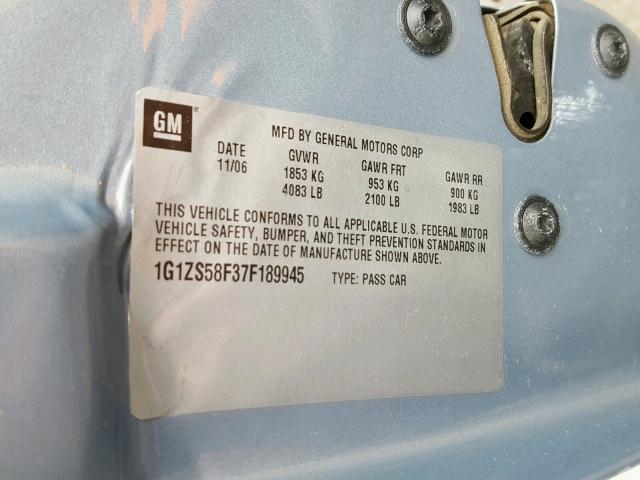 1G1ZS58F37F189945 - 2007 CHEVROLET MALIBU LS SILVER photo 10