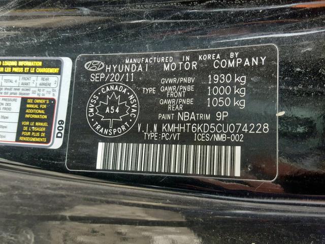 KMHHT6KD5CU074228 - 2012 HYUNDAI GENESIS CO BLACK photo 10