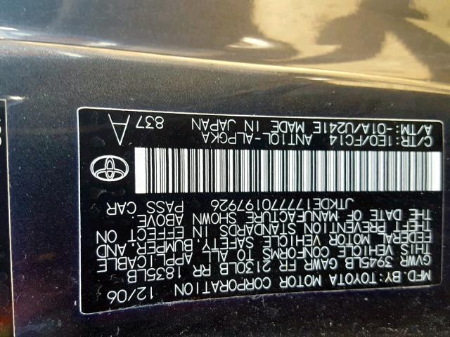 JTKDE177770197926 - 2007 TOYOTA SCION TC ნაცრისფერი ფოტო 10