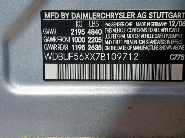 WDBUF56XX7B109712 - 2007 MERCEDES-BENZ E 350 SILVER photo 10