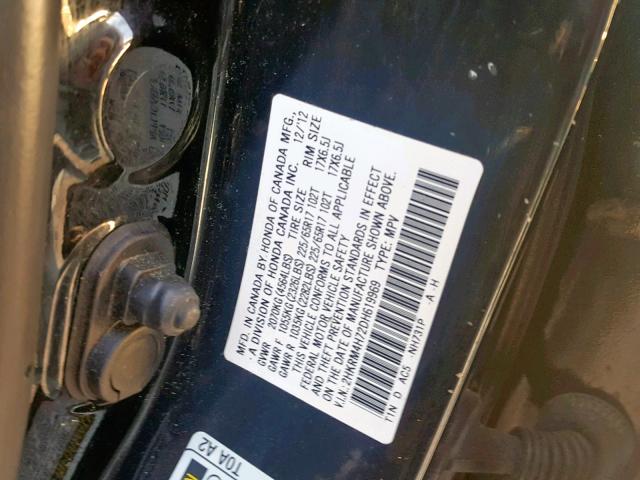 2HKRM4H72DH619969 - 2013 HONDA CR-V EXL BLACK photo 10