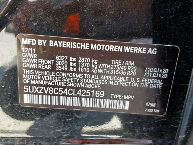 5UXZV8C54CL425169 - 2012 BMW X5 XDRIVE5 BLACK photo 10