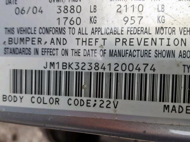 JM1BK323841200474 - 2004 MAZDA 3 S SILVER photo 10