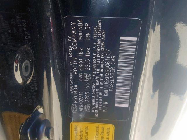 KMHHU6KH3BU061637 - 2011 HYUNDAI GENESIS CO BLACK photo 10