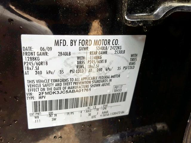 2FMDK3JC5ABA01761 - 2010 FORD EDGE SEL CHARCOAL photo 10