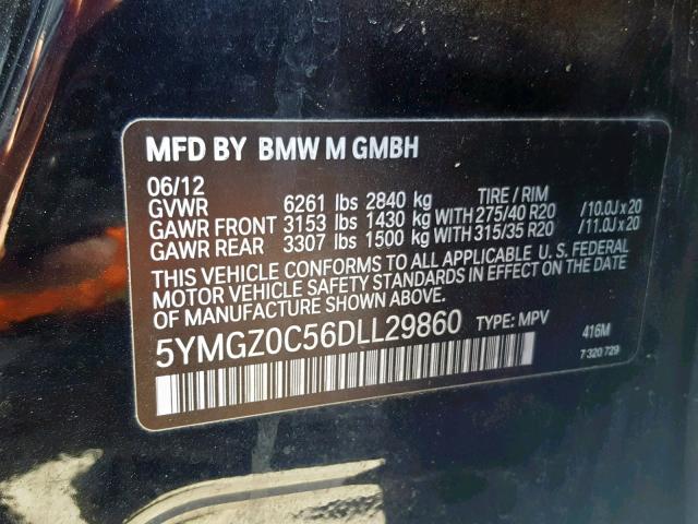 5YMGZ0C56DLL29860 - 2013 BMW X6 M BLACK photo 10