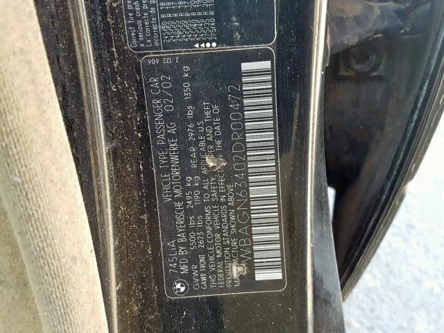 WBAGN63402DR00472 - 2002 BMW 745 LI BLACK photo 10