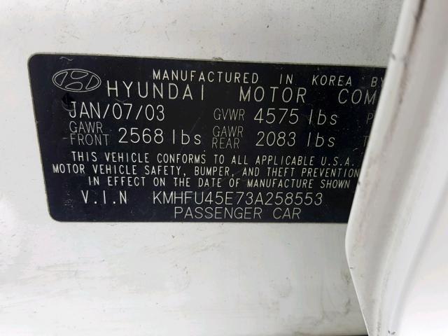 KMHFU45E73A258553 - 2003 HYUNDAI XG 350 WHITE photo 10