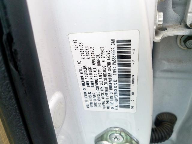 1HGCP3F80CA037332 - 2012 HONDA ACCORD EXL  photo 10