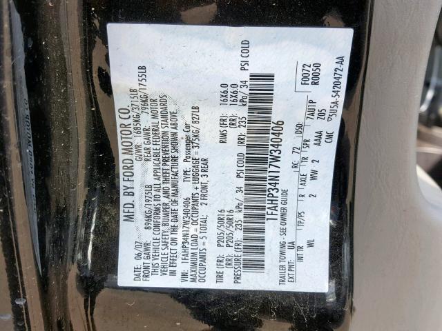 1FAHP34N17W340406 - 2007 FORD FOCUS ZX4 BLACK photo 10