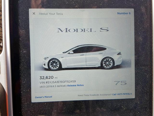 5YJSA1E15GF152459 - 2016 TESLA MODEL S Սպիտակ լուսանկար 8